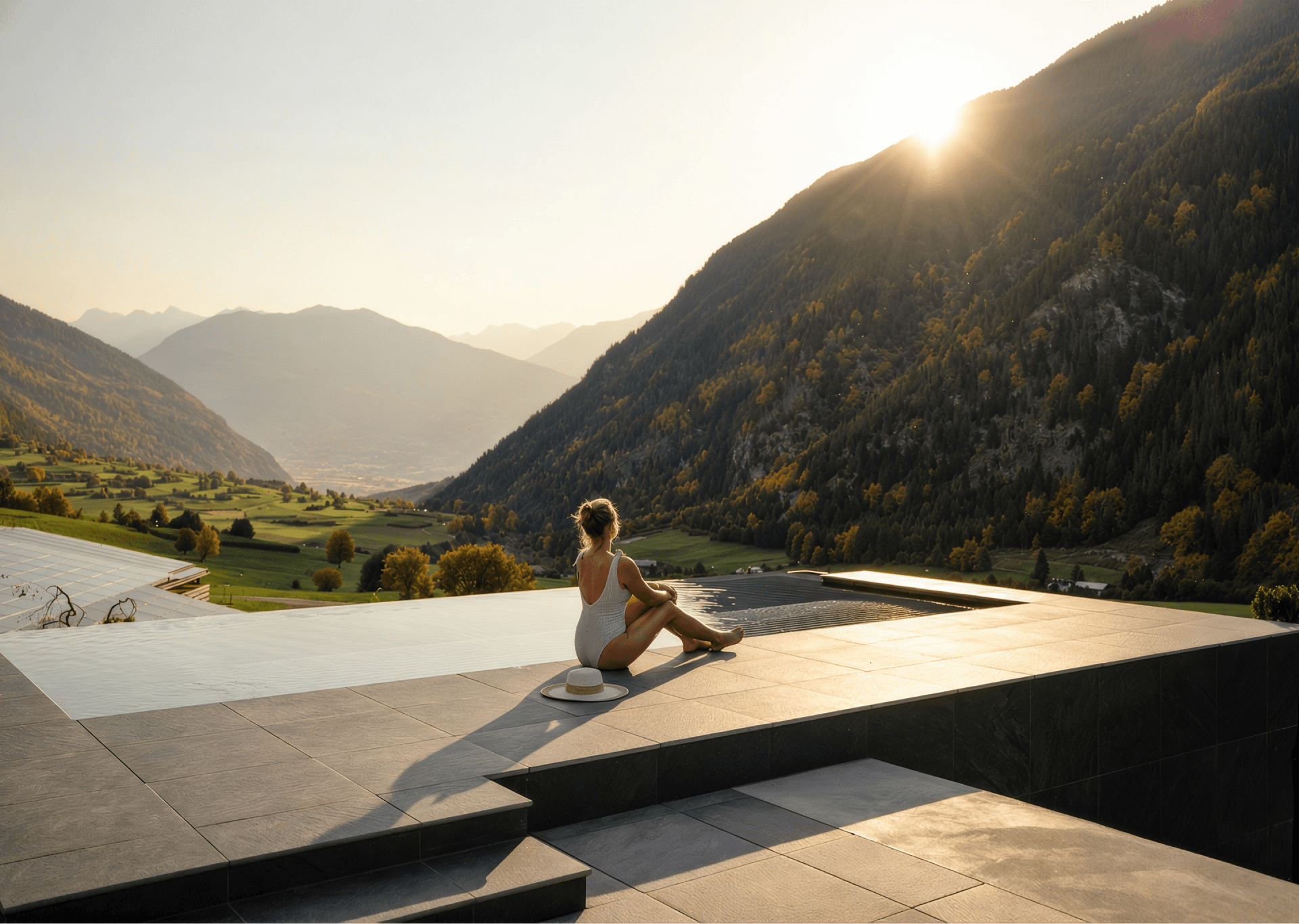 Entspannen am Infinity-Pool bei Sonnenuntergang